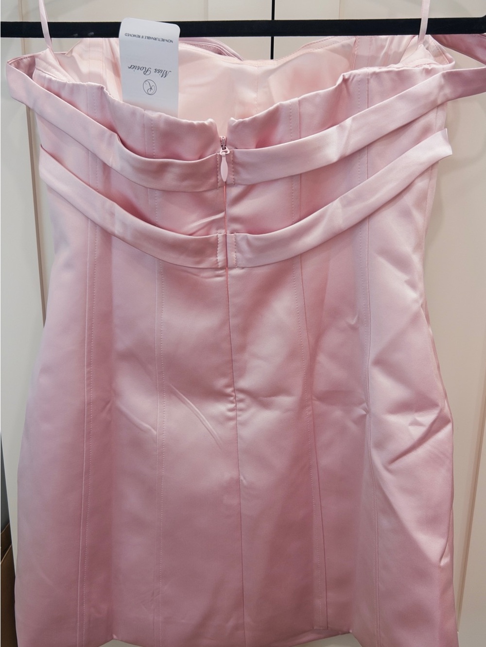 Strapless Pink Satin Bow Mini Dress - Picture 3 of 5
